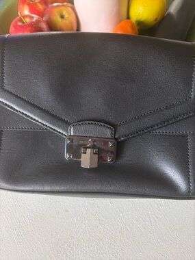 Michael Kors Black Leather Envelope Crossbody with Silver-Tone Lock